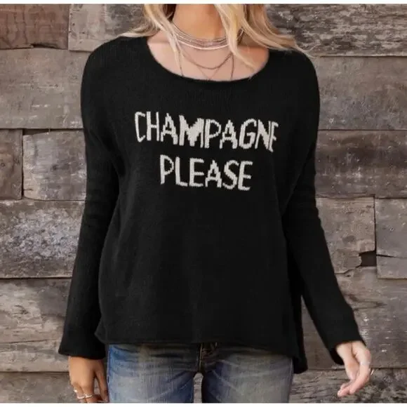 Wooden Ships Sweater Champagne Please Wool Mohair Black Boxy Size S/M New X21 - Picture 1 of 13